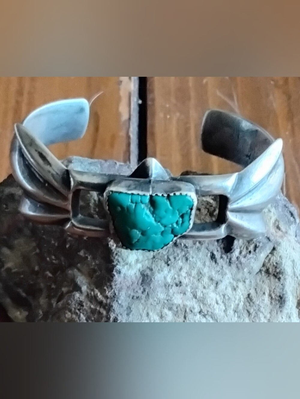 Vintage Navajo Sterling Silver Stone Cuff Bracelet, Unsigned 40 Grams - 6.5 Cuff